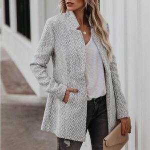 Vici Textured Gray Herringbone Blazer